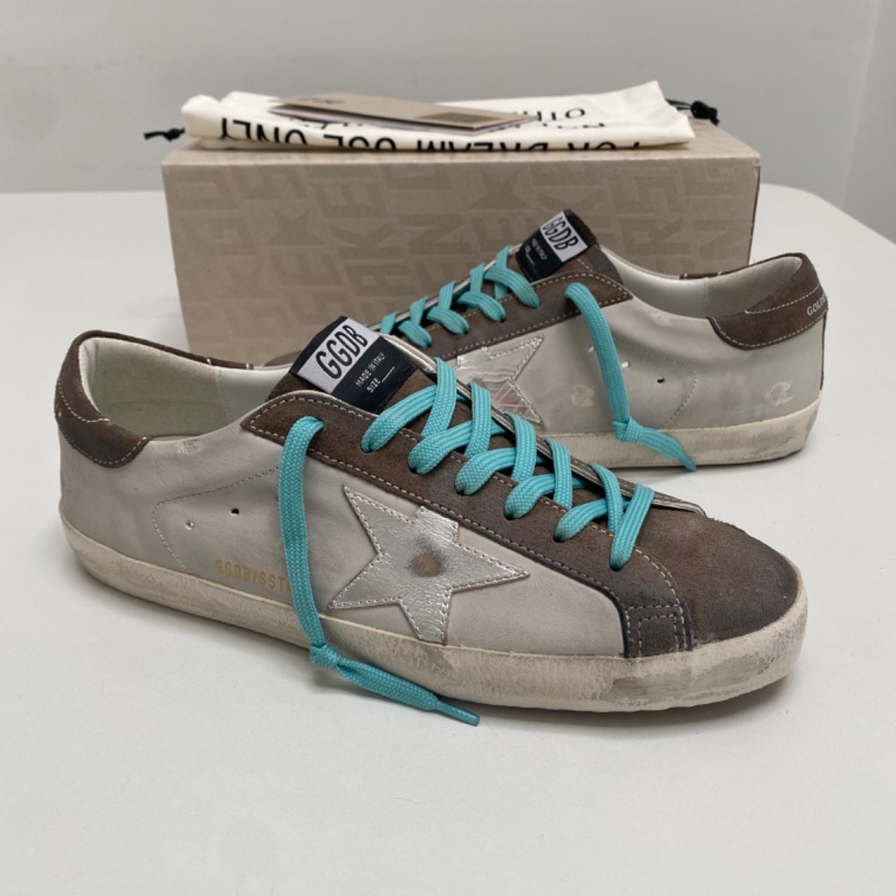 Golden Goose Men’s Superstar Gray Leather/Green/Silver sz 42 New in Box - Picture 9 of 12